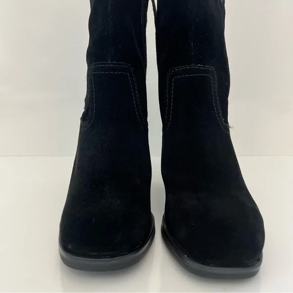 Steve Madden Romney Mid-Calf Boots Black Leather Block Heel Almond Toe Size 6 - Picture 7 of 13